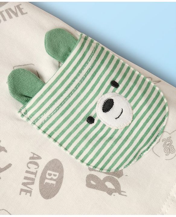 Babyhug Single Jersey Knit Half Sleeves T-Shirt & Short Set With Text Print & Ear Applique - Light Green
