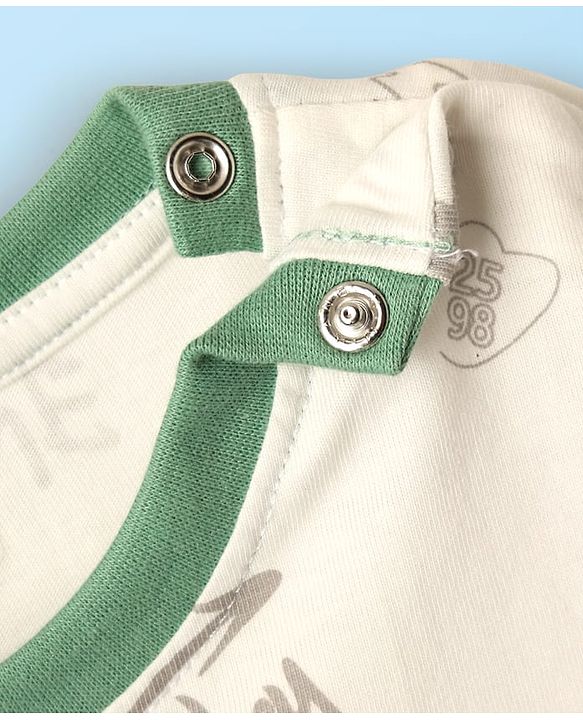 Babyhug Single Jersey Knit Half Sleeves T-Shirt & Short Set With Text Print & Ear Applique - Light Green