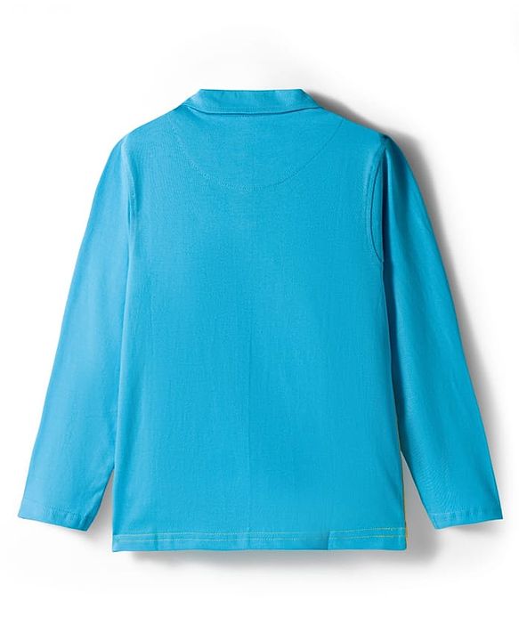 Pine Kids Cotton Knit Full Sleeves Polo Neck T-Shirt With Champion Text Print - Yellow & Light Blue