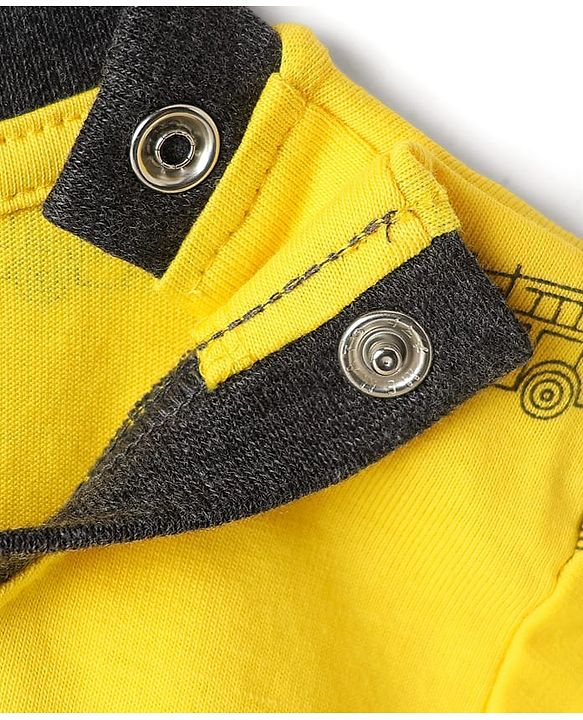 Babyhug Single Jersey Knit Half Sleeves T-Shirt & Shorts Set With Vehicle Print - Yellow & Black