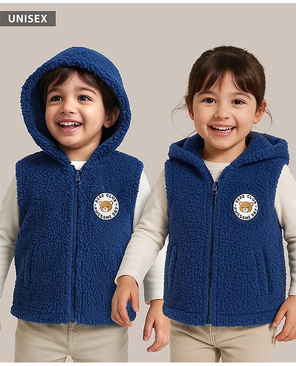 Babyhug Sherpa Fur Knit Full Sleeves Winter Wear Co-ord Set With Applique - Light Blue main image 1