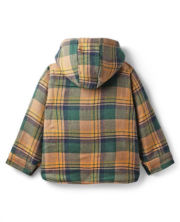 Babyhug Knit Full Sleeves Checks Hooded Winter Jacket - Multicolor