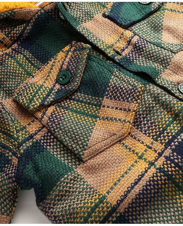 Babyhug Knit Full Sleeves Checks Hooded Winter Jacket - Multicolor