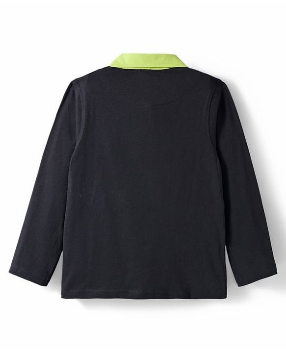 Pine Kids Cotton Knit Full Sleeves Polo Neck T-Shirt With Cut & Sew Design - Black