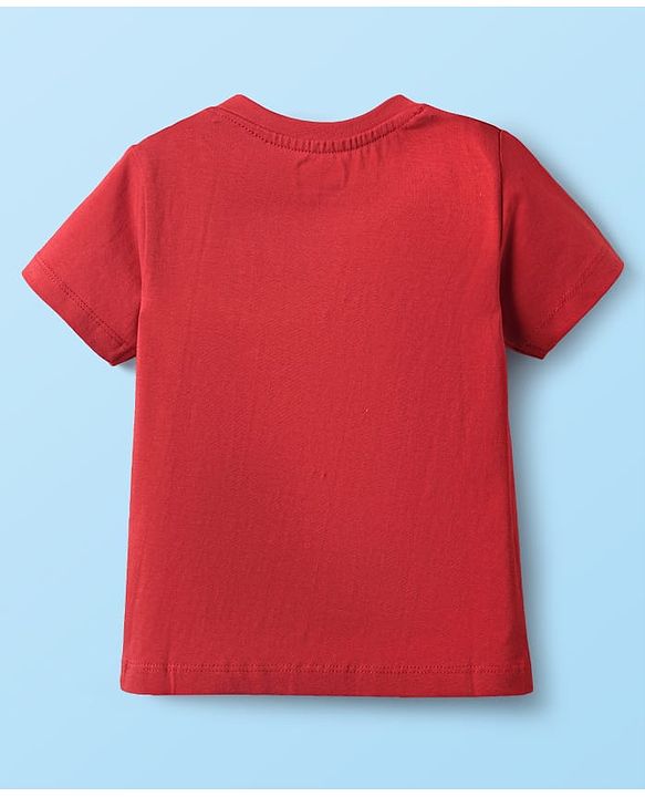 Babyhug 100% Cotton Single Jersey Knit Half Sleeves T-Shirt & Shorts Set with Bus Print - Red & White