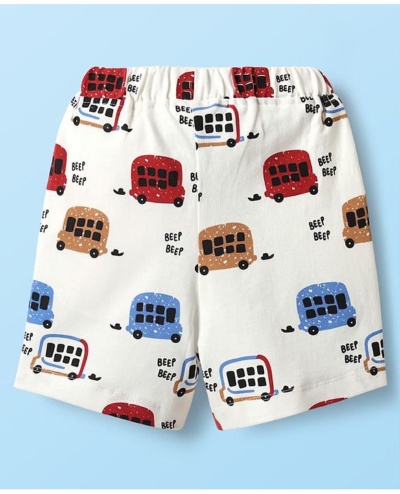 Babyhug 100% Cotton Single Jersey Knit Half Sleeves T-Shirt & Shorts Set with Bus Print - Red & White