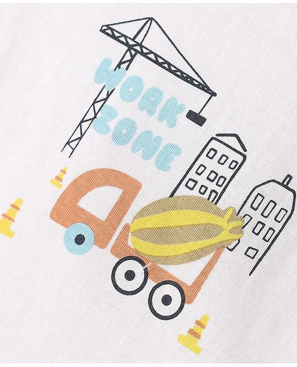 Babyhug Single Jersey Knit Half Sleeves T-Shirt & Shorts Set with Construction Print - White