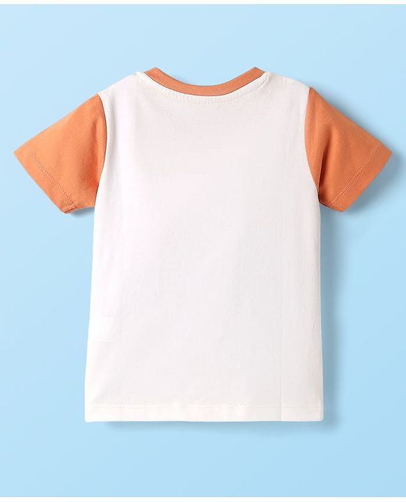 Babyhug Single Jersey Knit Half Sleeves T-Shirt & Shorts Set with Construction Print - White