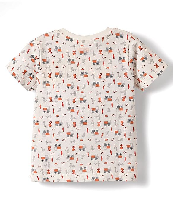 Babyhug Single Jersey Knit Half Sleeves T-Shirt & Short Set With Vehicle Print - White