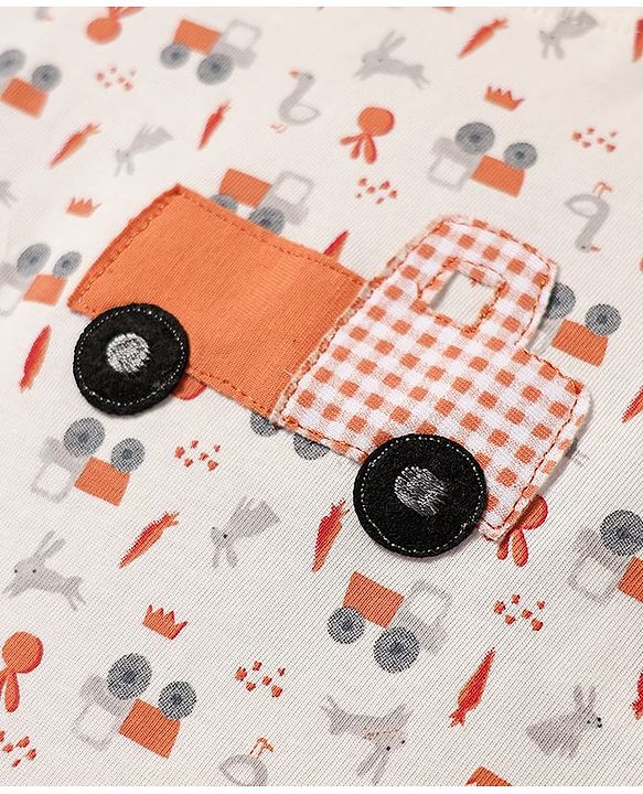 Babyhug Single Jersey Knit Half Sleeves T-Shirt & Short Set With Vehicle Print - White