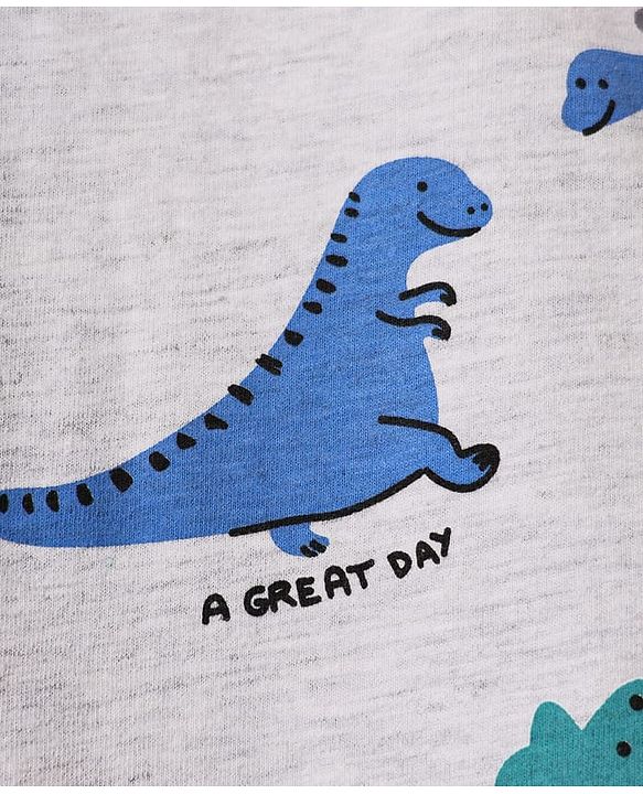 Babyhug Single Jersey Knit Half Sleeves T-Shirt & Shorts With Dino Print - Grey