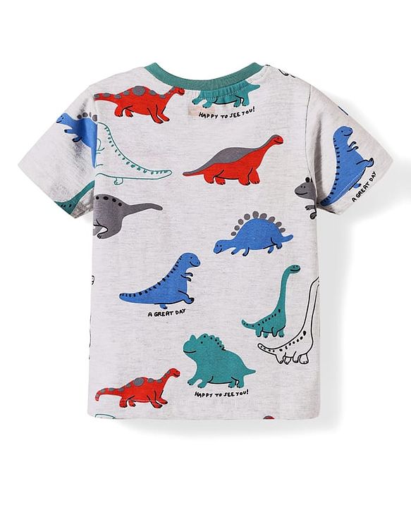 Babyhug Single Jersey Knit Half Sleeves T-Shirt & Shorts With Dino Print - Grey