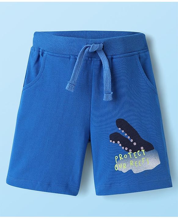 Babyhug Single Jersey Knit Half Sleeves T-Shirt & Shorts Set with Sea Life Print - White & Blue