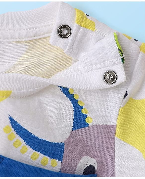 Babyhug Single Jersey Knit Half Sleeves T-Shirt & Shorts Set with Sea Life Print - White & Blue