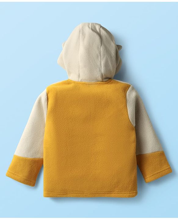 Babyhug Fur Knit Full Sleeves Front Open Hooded Jacket & Pant Winter Wear Suit Set with Cut & Sew Design - Yellow & White