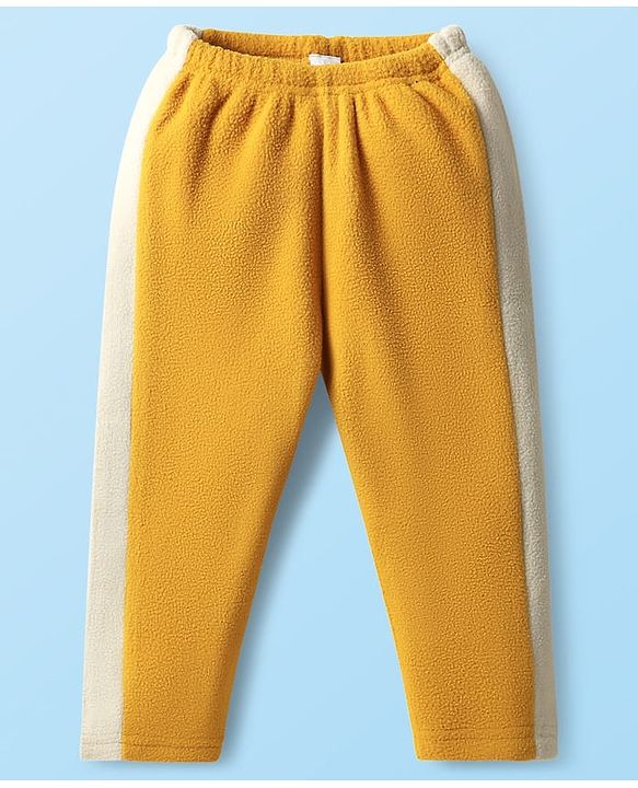 Babyhug Fur Knit Full Sleeves Front Open Hooded Jacket & Pant Winter Wear Suit Set with Cut & Sew Design - Yellow & White