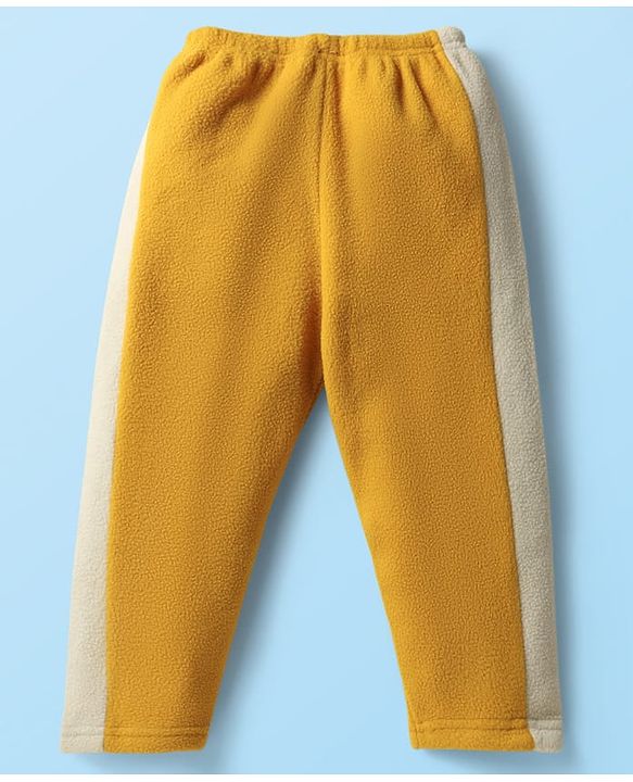 Babyhug Fur Knit Full Sleeves Front Open Hooded Jacket & Pant Winter Wear Suit Set with Cut & Sew Design - Yellow & White