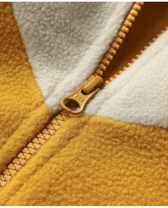 Babyhug Fur Knit Full Sleeves Front Open Hooded Jacket & Pant Winter Wear Suit Set with Cut & Sew Design - Yellow & White