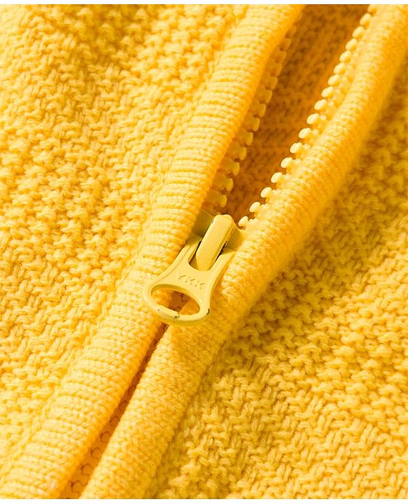 Babyhug Knit Full Sleeves Front Open Hooded Sweater with Football Patch - Yellow