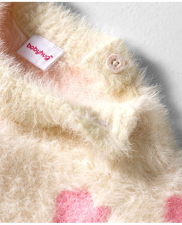 Babyhug Knit Full Sleeves Pullover Sweater with Heart Design - Pink