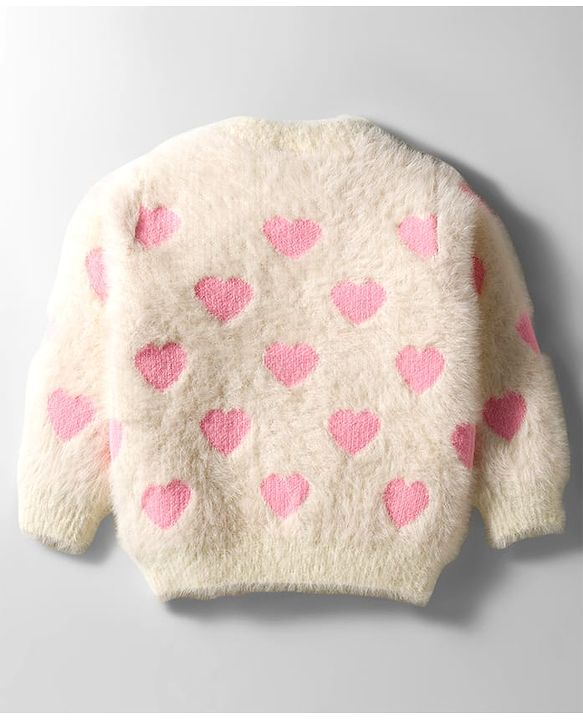 Babyhug Knit Full Sleeves Pullover Sweater with Heart Design - Pink