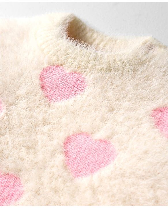 Babyhug Knit Full Sleeves Pullover Sweater with Heart Design - Pink