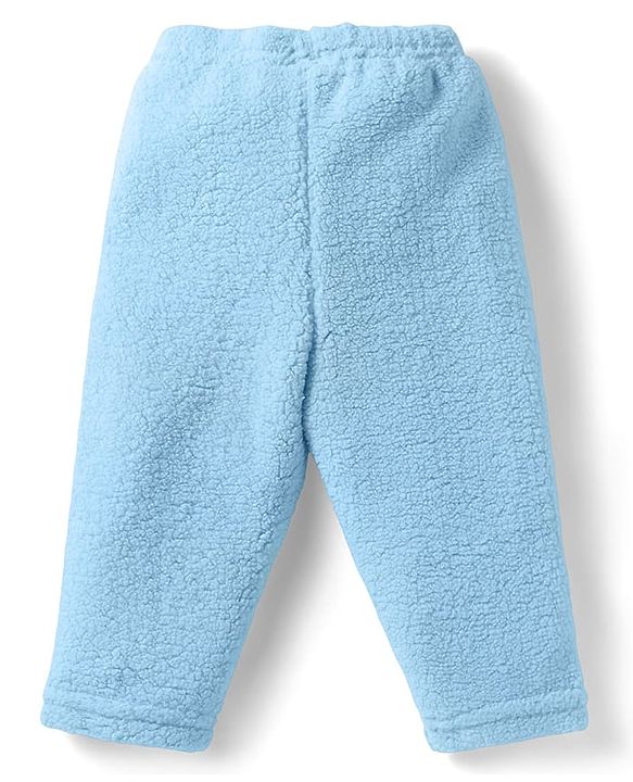Babyhug Sherpa Fur Knit Full Sleeves Winter Wear Co-ord Set With Applique - Light Blue