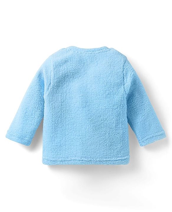 Babyhug Sherpa Fur Knit Full Sleeves Winter Wear Co-ord Set With Applique - Light Blue