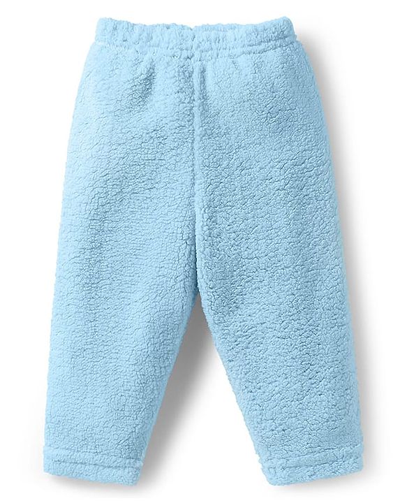 Babyhug Sherpa Fur Knit Full Sleeves Winter Wear Co-ord Set With Applique - Light Blue