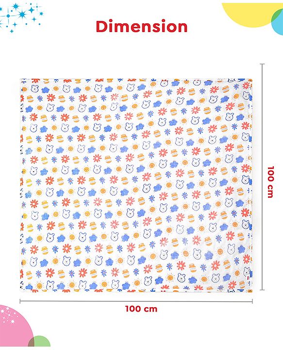 Babyhug Disney 100% Cotton Muslin Multipurpose Swaddle Wrap Winnie The Pooh Print| Breathable Hypoallergenic Fabric| Nursing Cover Stroller Cover Burp Cloth Pack of 3 - Multicolor