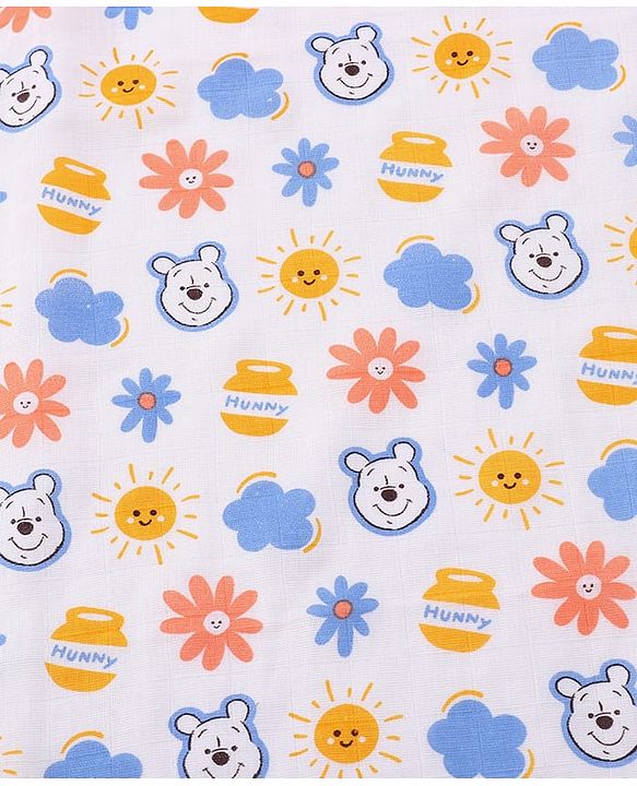 Babyhug Disney 100% Cotton Muslin Multipurpose Swaddle Wrap Winnie The Pooh Print| Breathable Hypoallergenic Fabric| Nursing Cover Stroller Cover Burp Cloth Pack of 3 - Multicolor