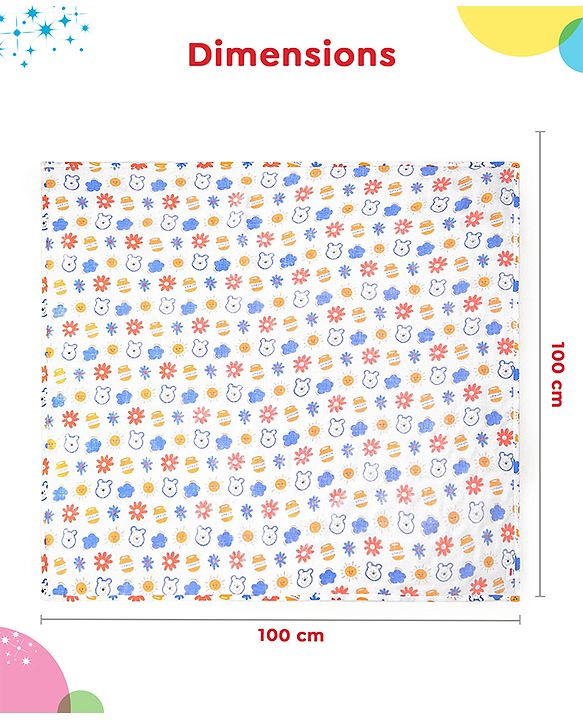 Babyhug Disney 100% Cotton Muslin Multipurpose Swaddle Wrap Winnie The Pooh Print| Breathable Hypoallergenic Fabric| Nursing Cover Stroller Cover Burp Cloth Pack of 3 - Multicolor