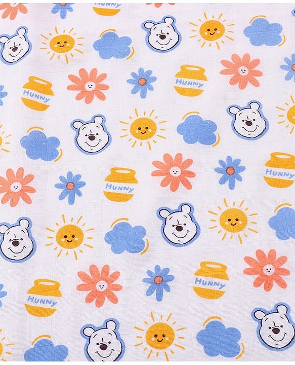 Babyhug Disney 100% Cotton Muslin Multipurpose Swaddle Wrap Winnie The Pooh Print| Breathable Hypoallergenic Fabric| Nursing Cover Stroller Cover Burp Cloth Pack of 3 - Multicolor