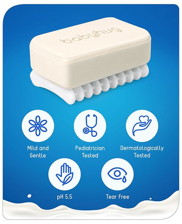 Babyhug pH 5.5 Ultra Nourishing Soap-Free Milky Bathing Bar - 75 g |Free Soap Tray |Does not Dry Skin|Prevents Rashes | Dermatologically & Pediatrician Tested|Extra Mild | Gentle Tear-free Cleansing