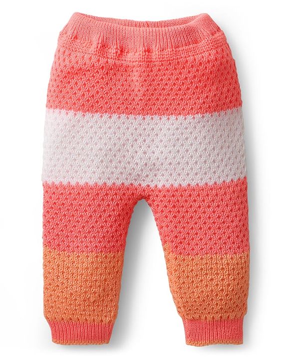 Babyhug Knitted Full Sleeves Striped Front Open Sweater Set with Color Block Design Booties & Cap - Orange