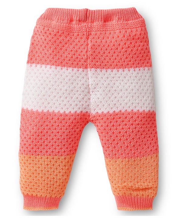 Babyhug Knitted Full Sleeves Striped Front Open Sweater Set with Color Block Design Booties & Cap - Orange