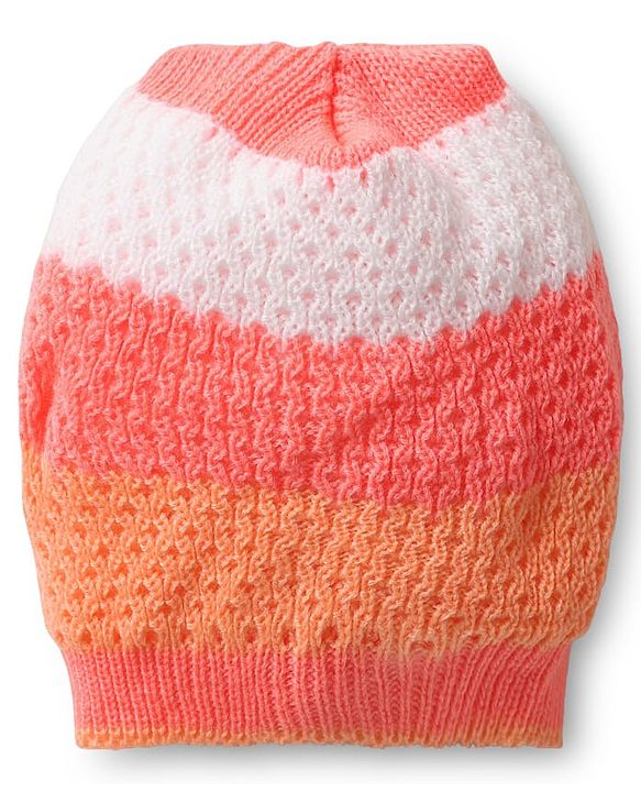 Babyhug Knitted Full Sleeves Striped Front Open Sweater Set with Color Block Design Booties & Cap - Orange