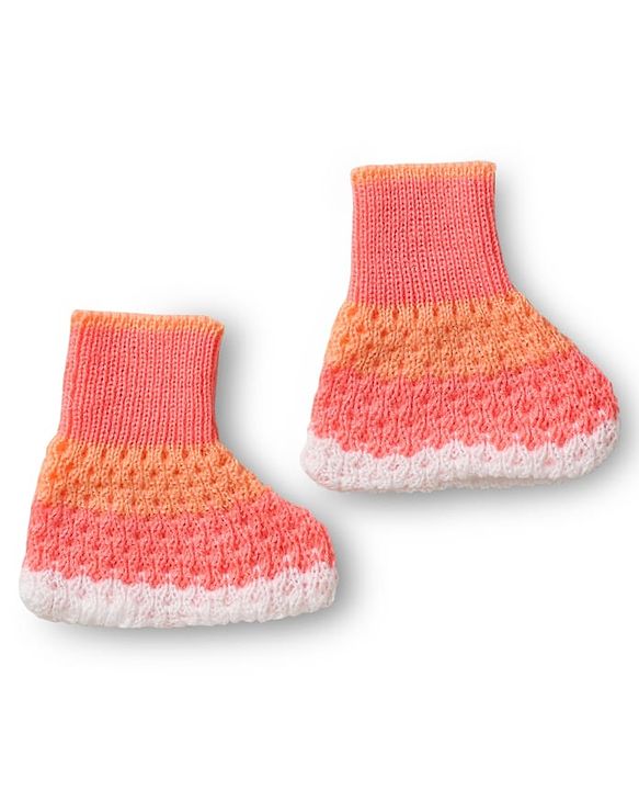 Babyhug Knitted Full Sleeves Striped Front Open Sweater Set with Color Block Design Booties & Cap - Orange