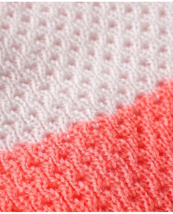 Babyhug Knitted Full Sleeves Striped Front Open Sweater Set with Color Block Design Booties & Cap - Orange