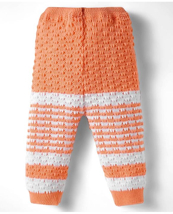 Babyhug Knit Full Sleeves Front Open Striped Sweater Set with Cap & Mittens - Orange