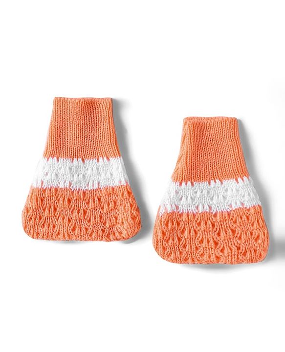 Babyhug Knit Full Sleeves Front Open Striped Sweater Set with Cap & Mittens - Orange