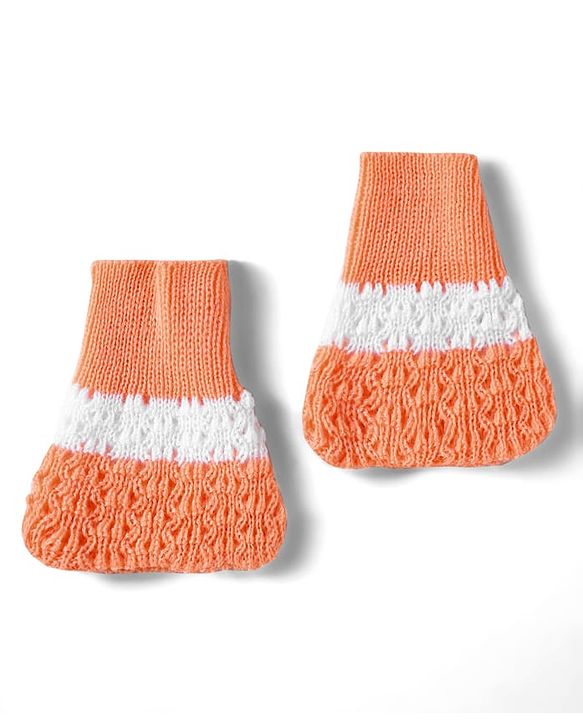 Babyhug Knit Full Sleeves Front Open Striped Sweater Set with Cap & Mittens - Orange