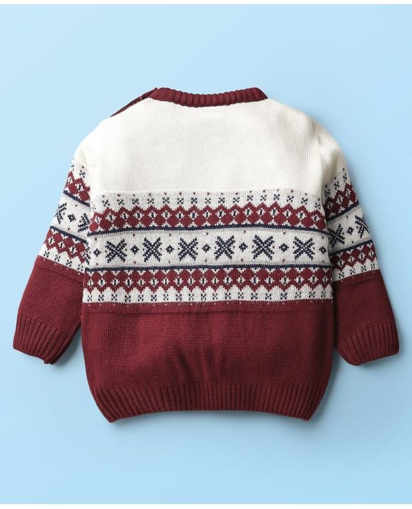 Babyhug Knit Full Sleeves Sweater Set With Aztec Design - Maroon