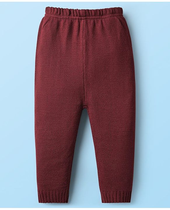 Babyhug Knit Full Sleeves Sweater Set With Aztec Design - Maroon