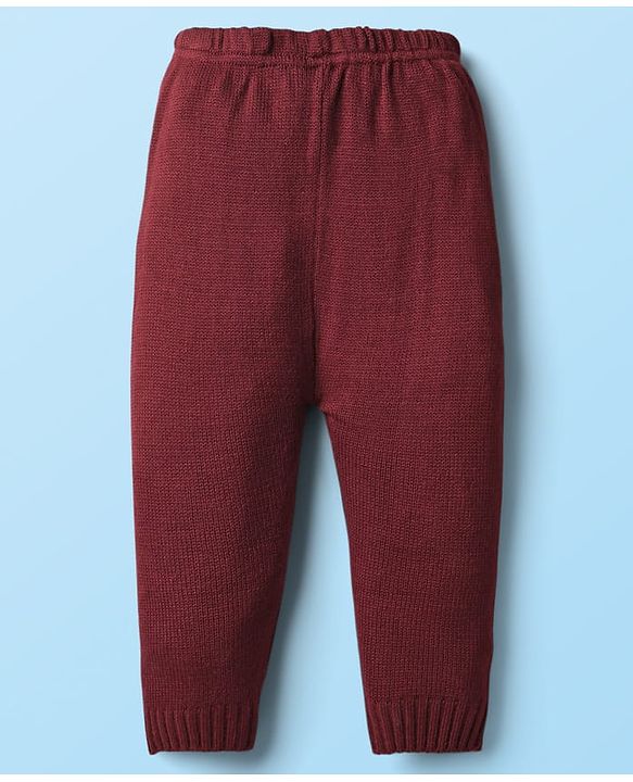 Babyhug Knit Full Sleeves Sweater Set With Aztec Design - Maroon
