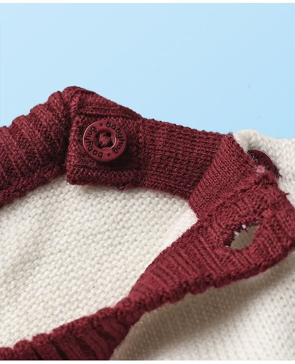 Babyhug Knit Full Sleeves Sweater Set With Aztec Design - Maroon