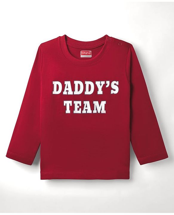 Babyhug 100% Cotton Knit Full Sleeves T-Shirt with Text Print - Red