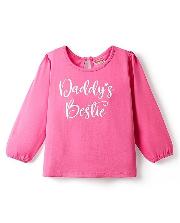 Babyhug 100% Cotton Knit Full Sleeves T-Shirt with Daddys Bestie Text Print - Pink