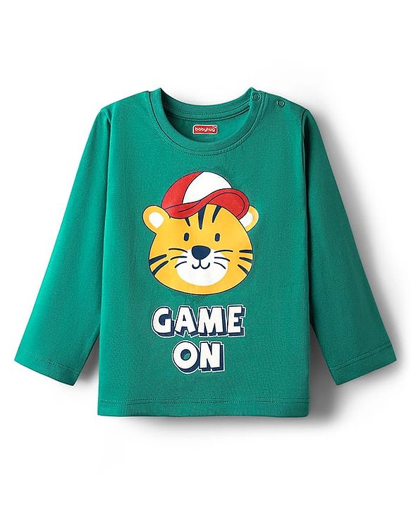 Babyhug 100% Cotton Knit Full Sleeves T-Shirt with Tiger Print - Green