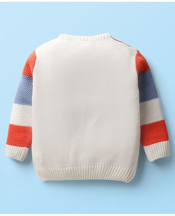 Babyhug Knit Full Sleeves Sweater Set With Stripes - Orange